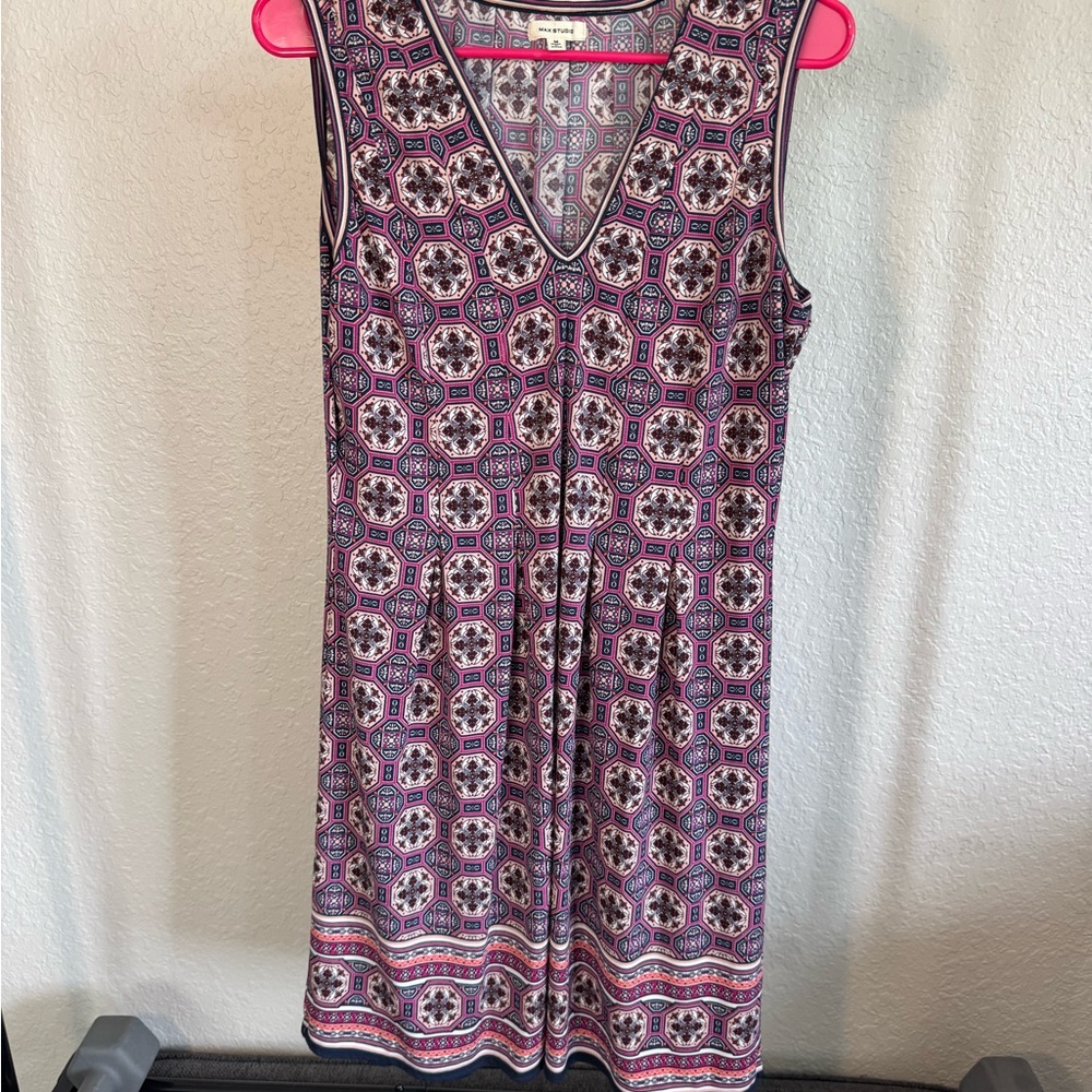 Max Studio V-Neck Patterned Midi Dress